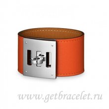 Hermes Kelly Dog Bracelet Orange With Silver